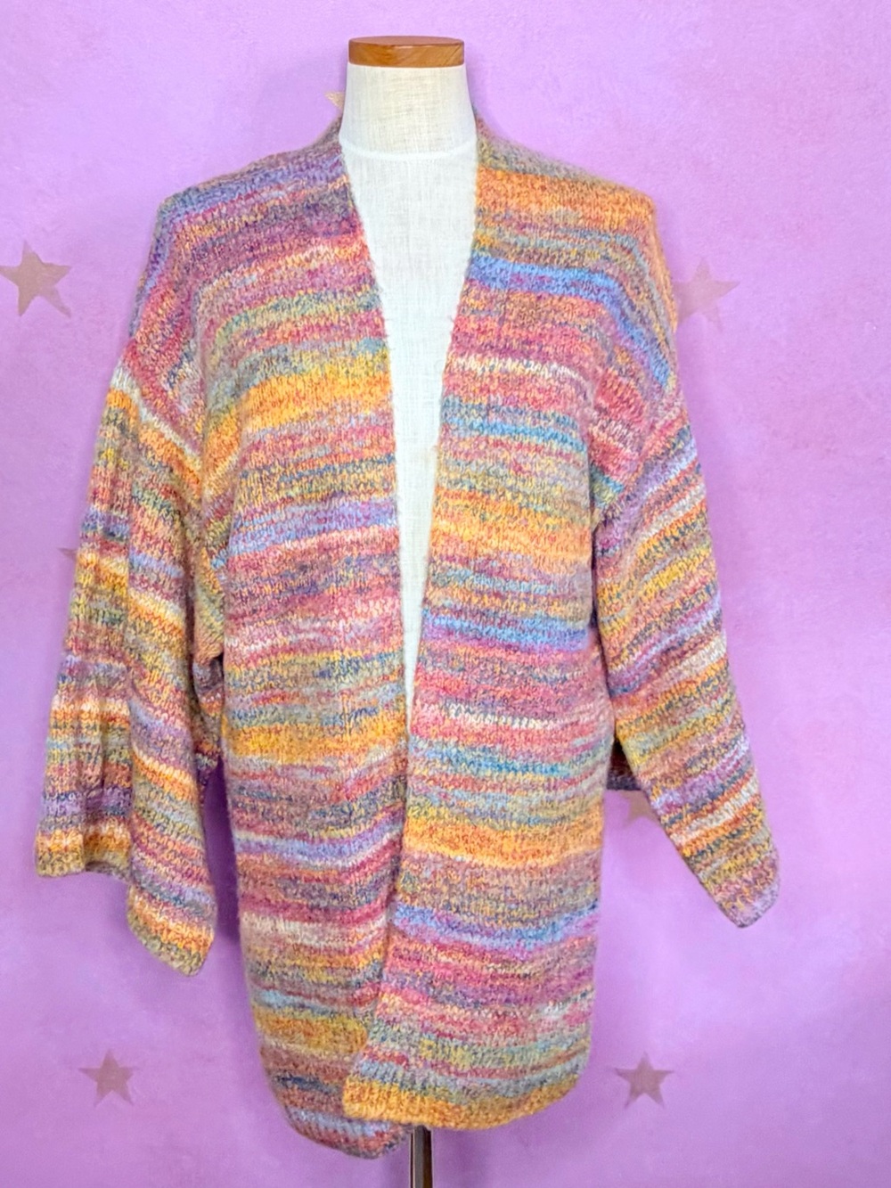 Akemi + Kin Rainbow Open-front One Size Cardigan Sweater Wool Blend 3/4 Sleeve